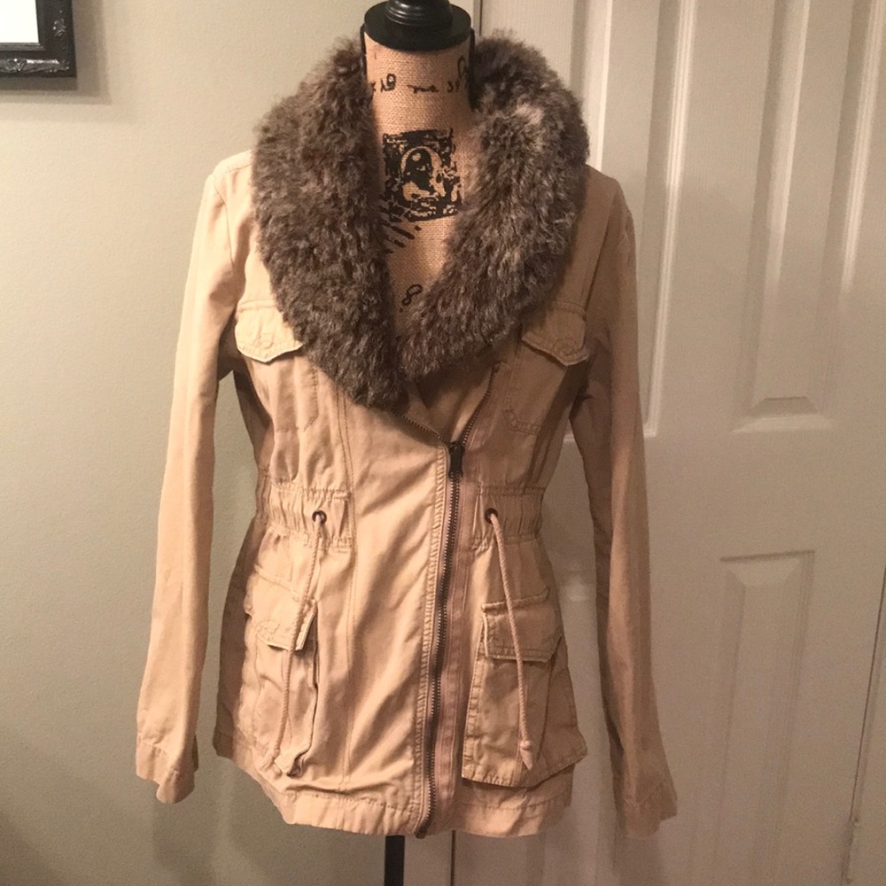 Sanctuary cotton cargo jacket with faux fur!